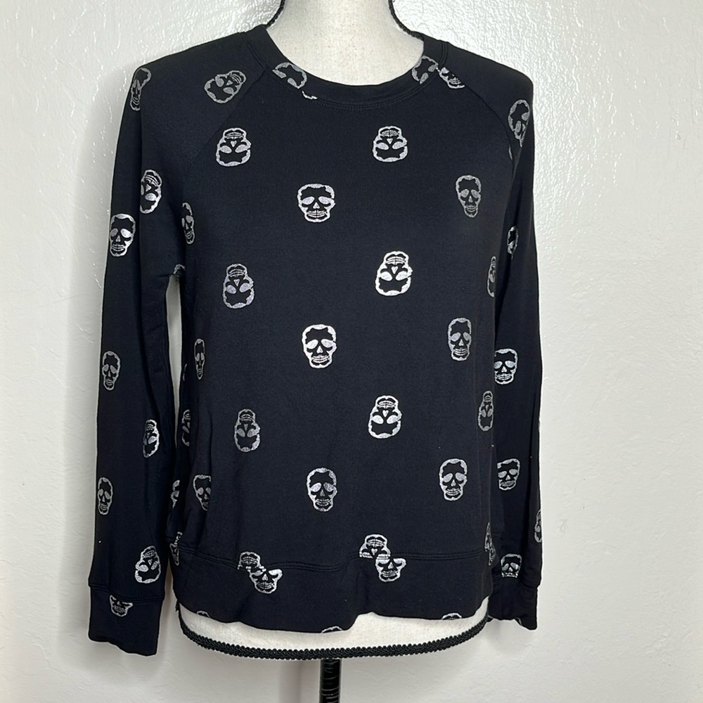 For The Republic black sweater with silver skull print Skull sweater
